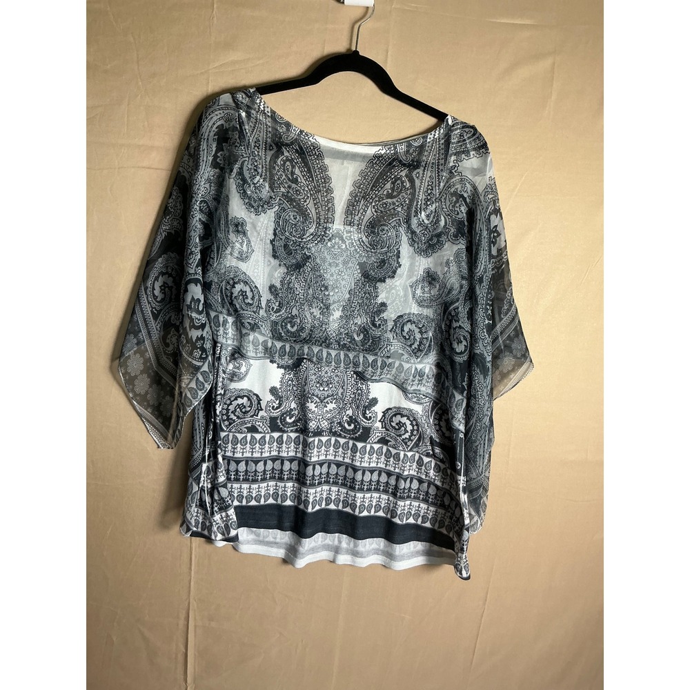 Live and Let Live Black White Paisley Layered Poncho Blouse Plus Size 2X